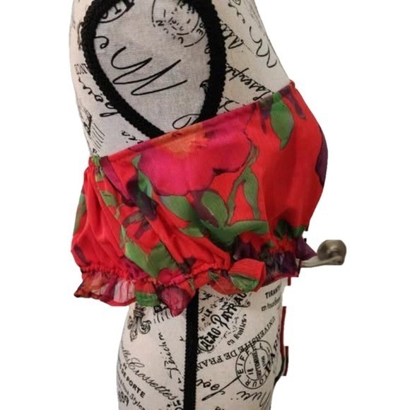 Nasty Gal Red Floral Crop Tube Top | Size 14 | Strapless Y2K Statement