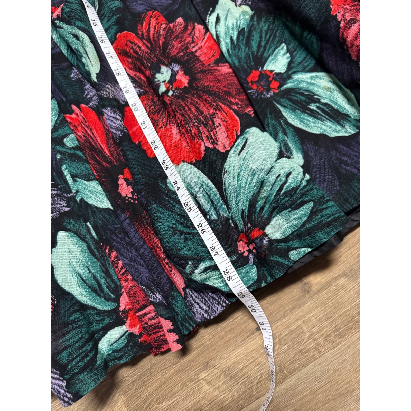 Lucie Linden Vintage Floral Midi Skirt Red Teal Purple A-Line