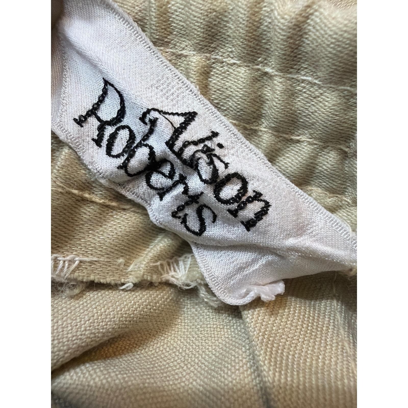 Vintage Alison Roberts Tan Wide Leg Embroidered Hem Pants Khaki High Waist 27