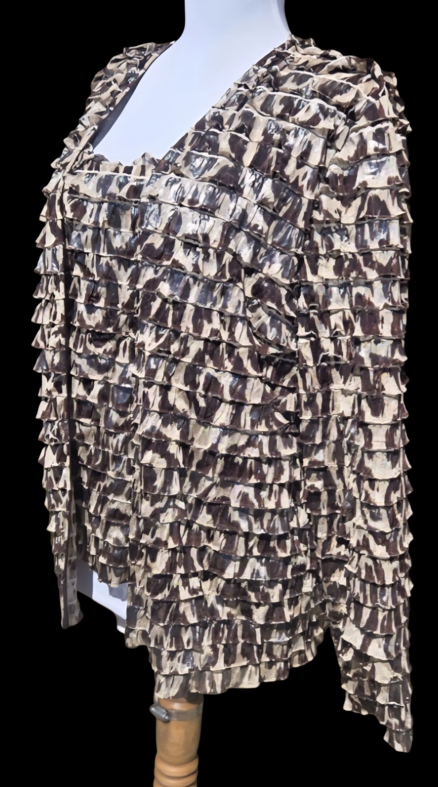 1980s R&M RICHARDS PETITE 1PC Glimmering Ruffled Tank/Open Front Jacket Top 16P