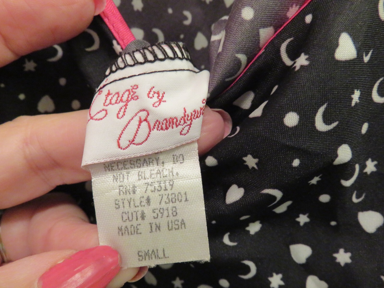 VTG ETAGE BY BRANDYWINE BLACK WHITE PRINT Slip Dress Nightgown Womens Size SMALL
