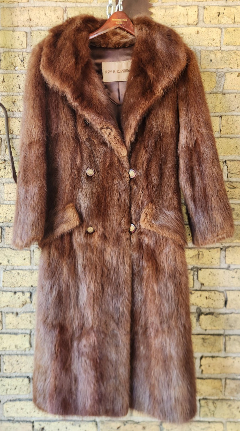Vintage Roy H Bjorkman 1960s 70s Genuine MINK FUR Long Jacket Coat Women’s Small