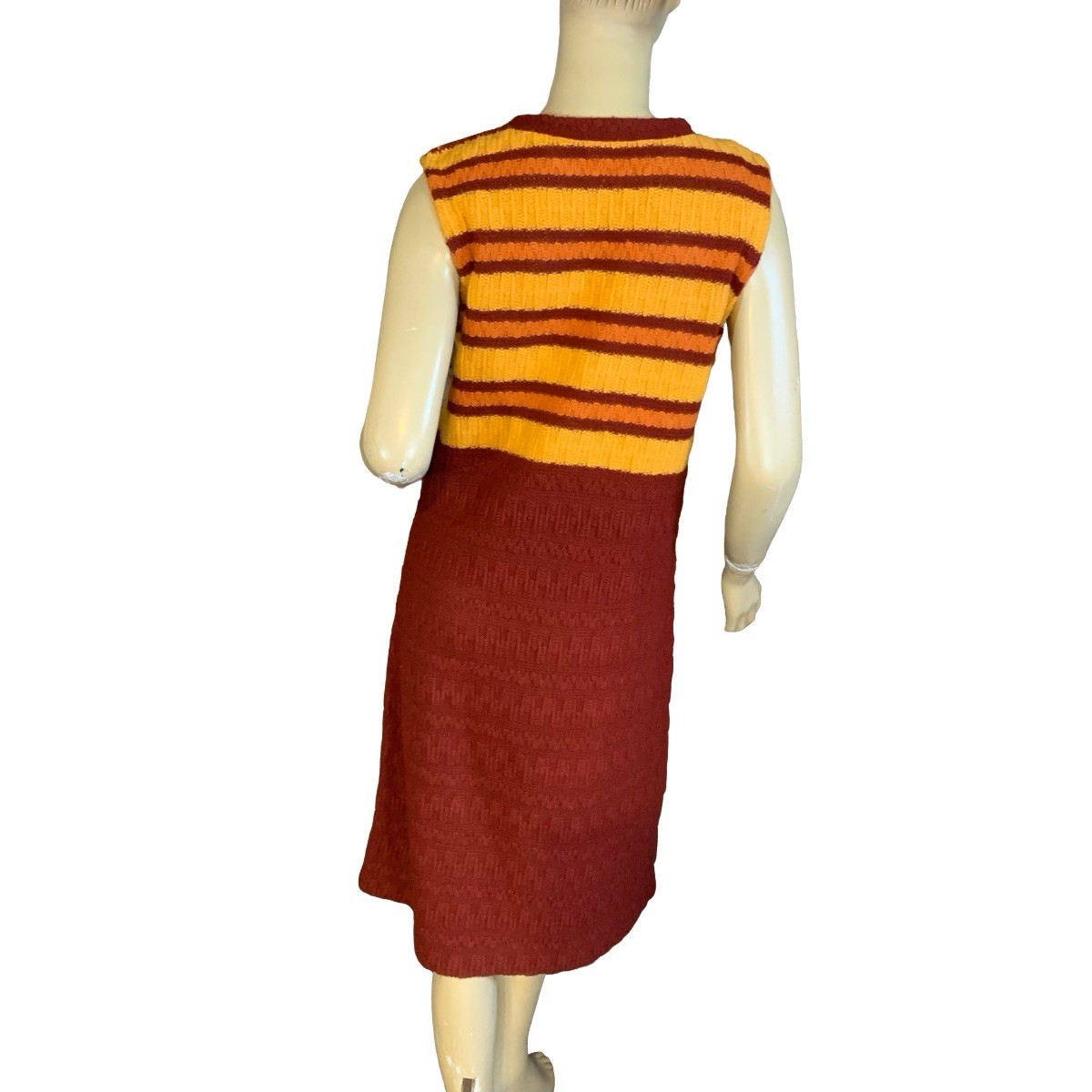 VINTAGE CIRCA 1970’S BEELINE YELLOW & BROWN CABLE KNIT SWEATER DRESS SIZE APPX L