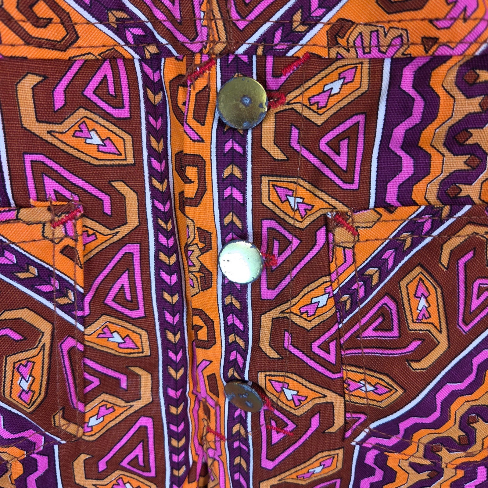 Vintage Fly Mfg Co Geometric Print Cotton Overalls Orange Pink Purple Size 12