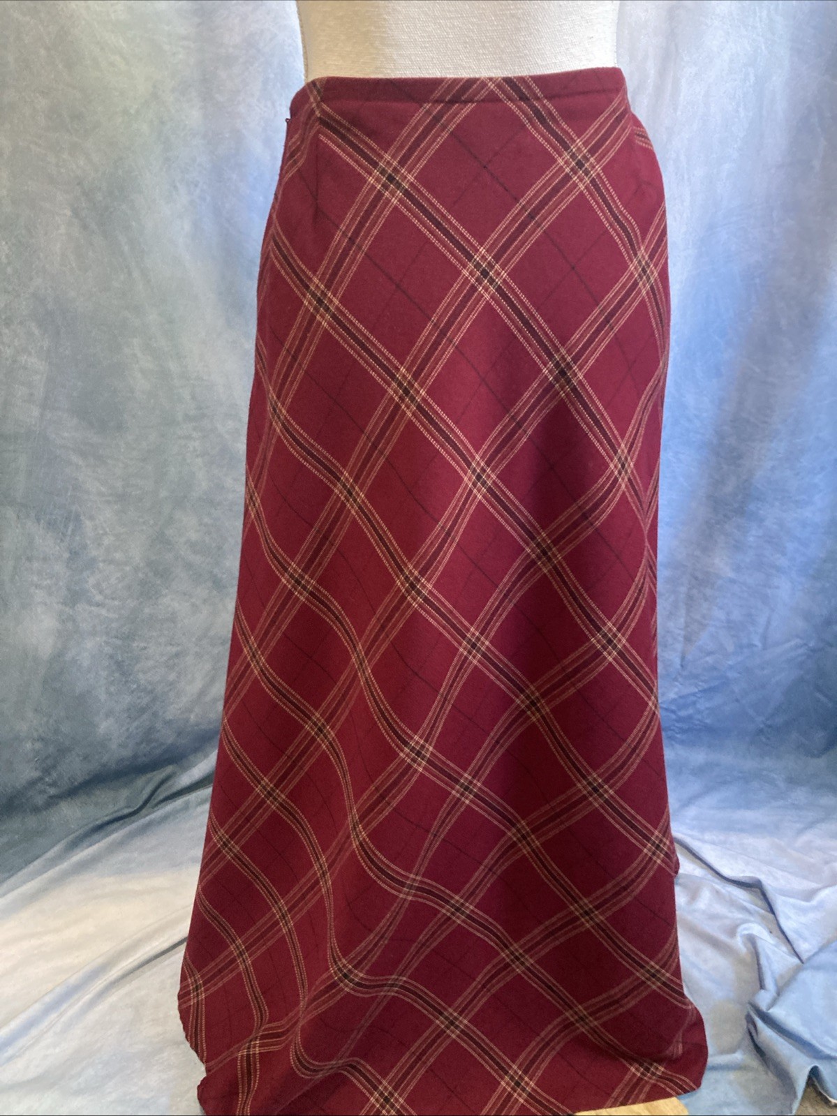 VTG 90s Y2K Croft & Barrow Burgundy Plaid Maxi Skirt 8 A-Line Grunge Whimsigoth