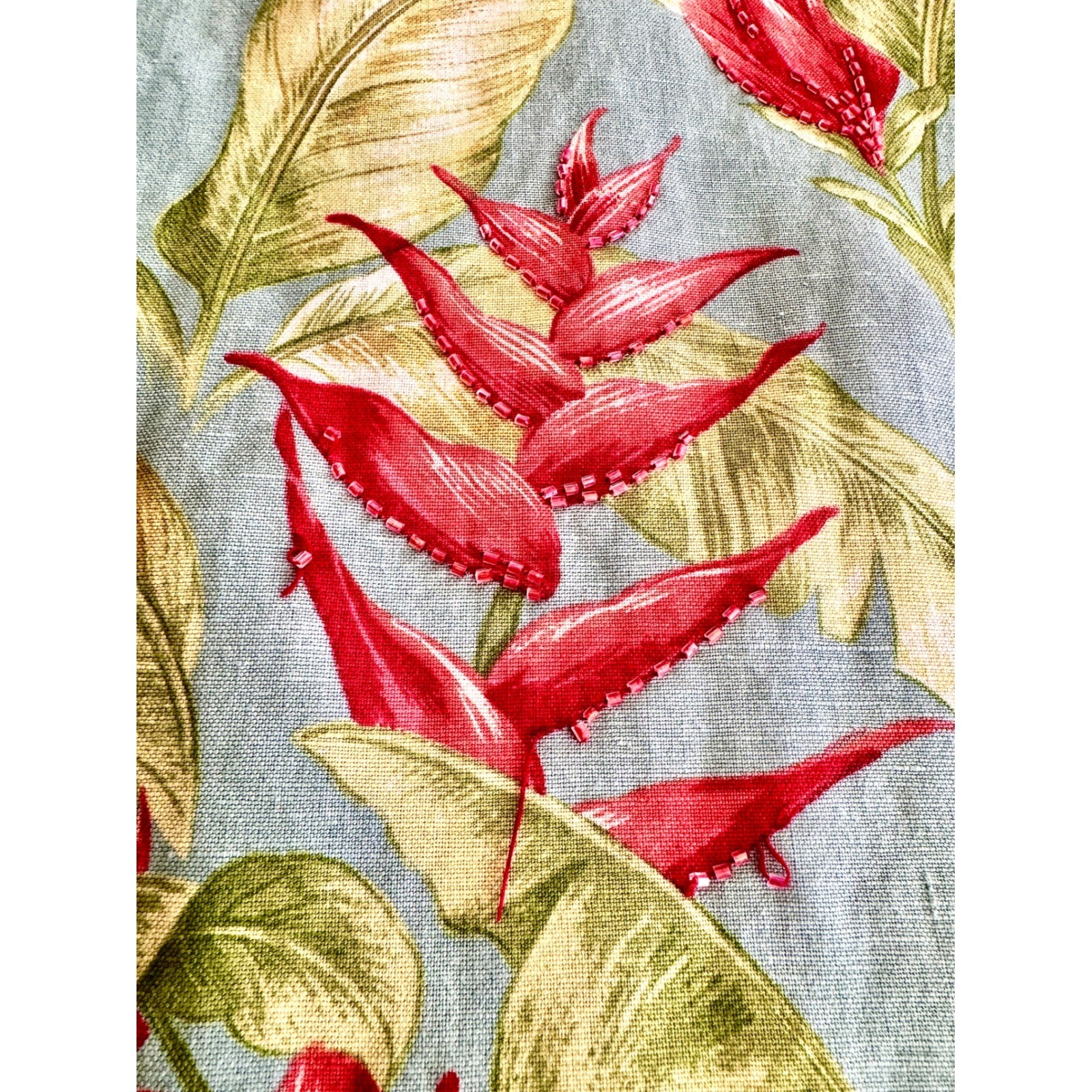 Rafael PT Collection Tropical Floral Linen Skirt Set Green Red Size 12 Vintage