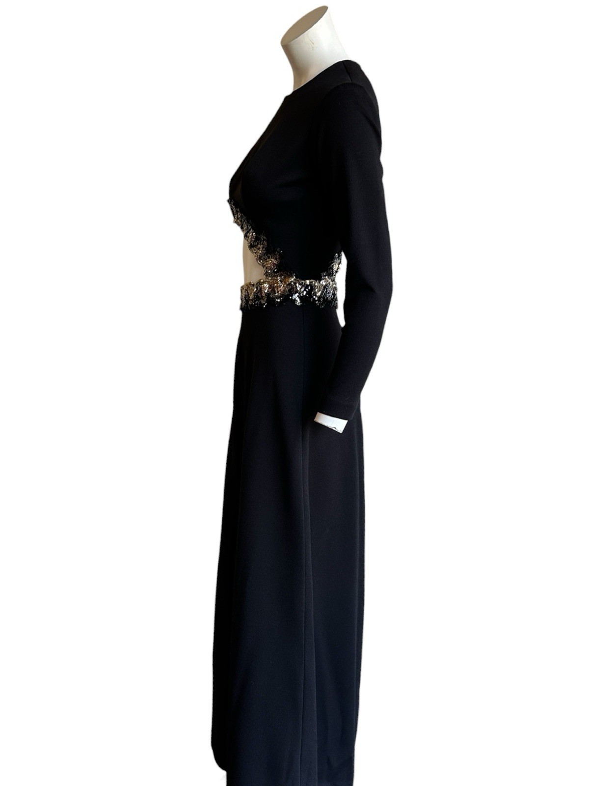 Vintage 60s 70s Bobbi Sue Black Disco Palazzo Jumpsuit Cut Out Bell Bottom AS IS