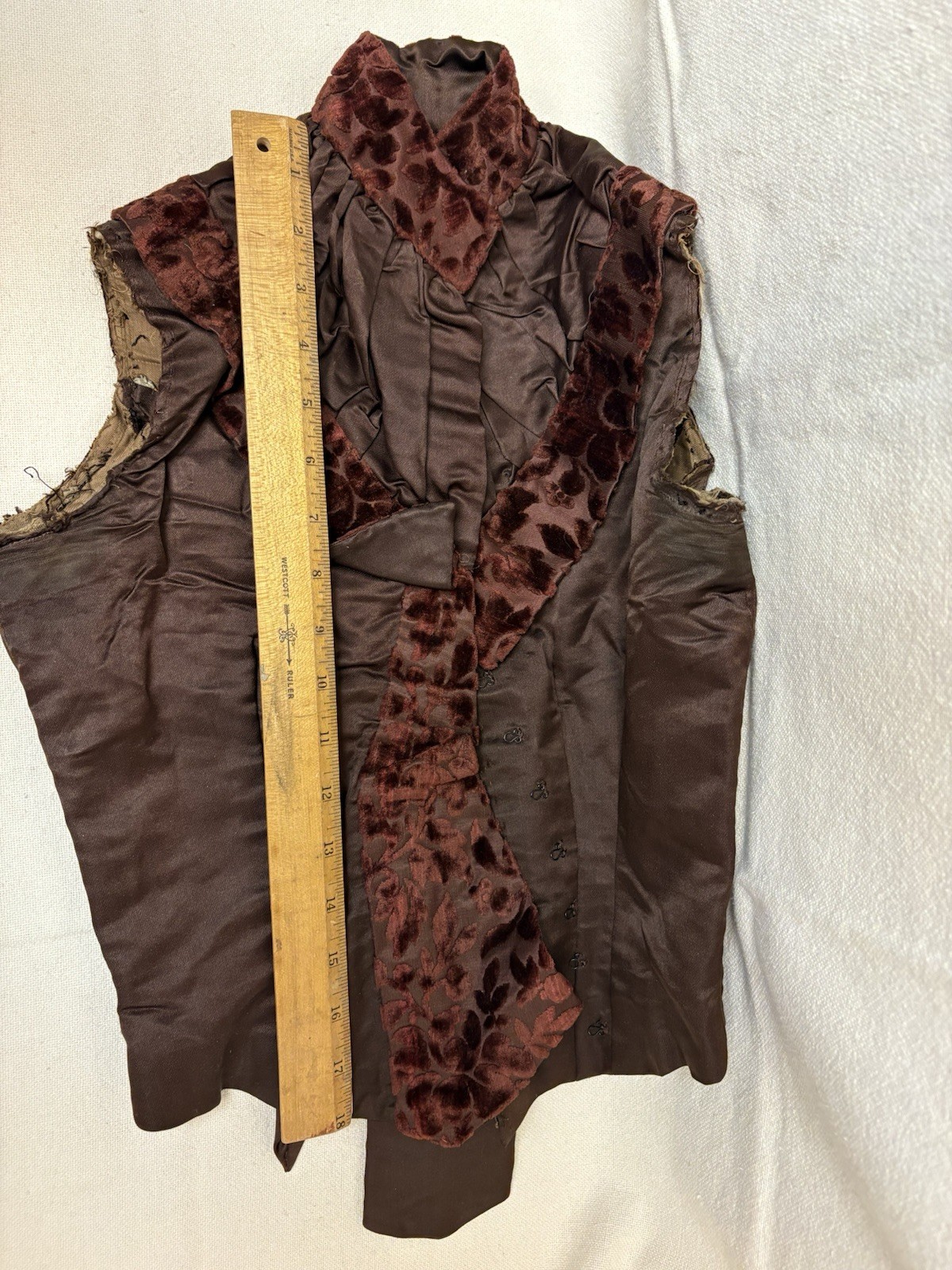 Antique Victorian Satin Velvet Brocade Corset Vest Undergarment Top