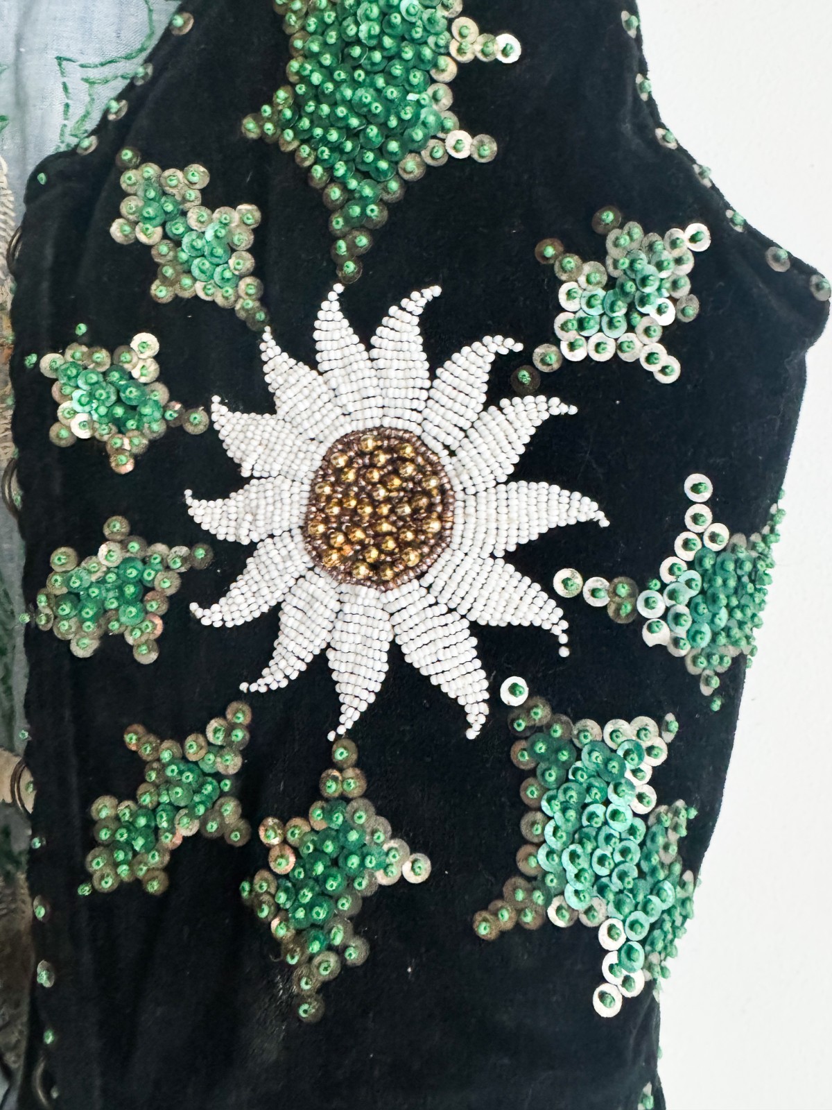 Vintage Handmade Polish Polk Goralski Costume Vest Velvet Beaded Floral S