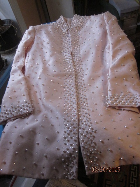 Robert David Morton couture shibumi style pearl studded coat and dress