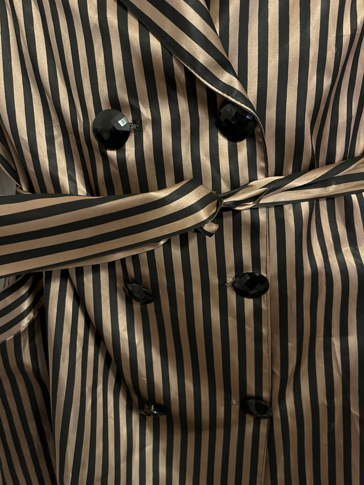 VTG 90s Cache Blazer Jacket Black Gold Striped Belted Satin Finish Mod Disco S/M