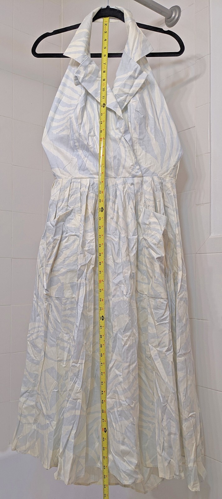 Vintage Jackie Bernard FOR EKLEKTIC Light Blue White Cotton Halter Dress Size 14