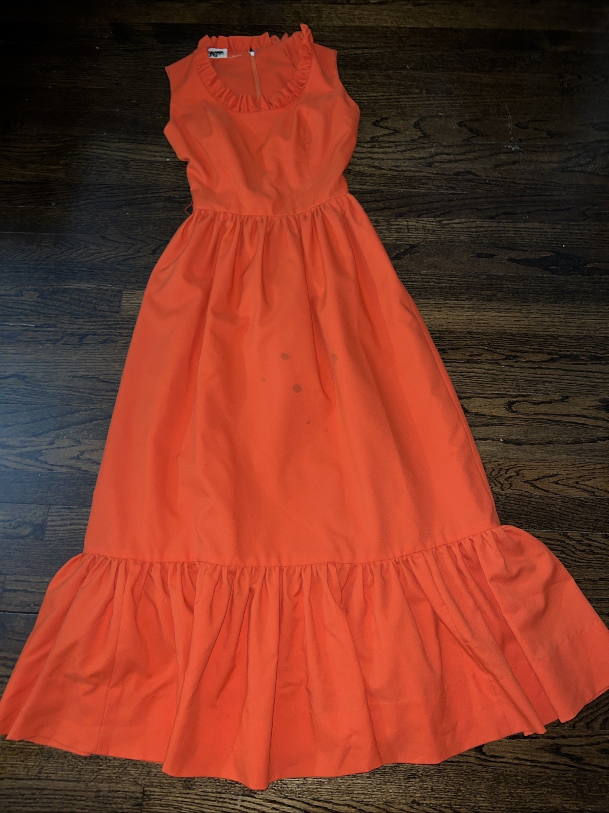 Vtg Ruffled SIR JAMES Maxi Tiered Fit Flare USA Pink Sleeveless XS Tall