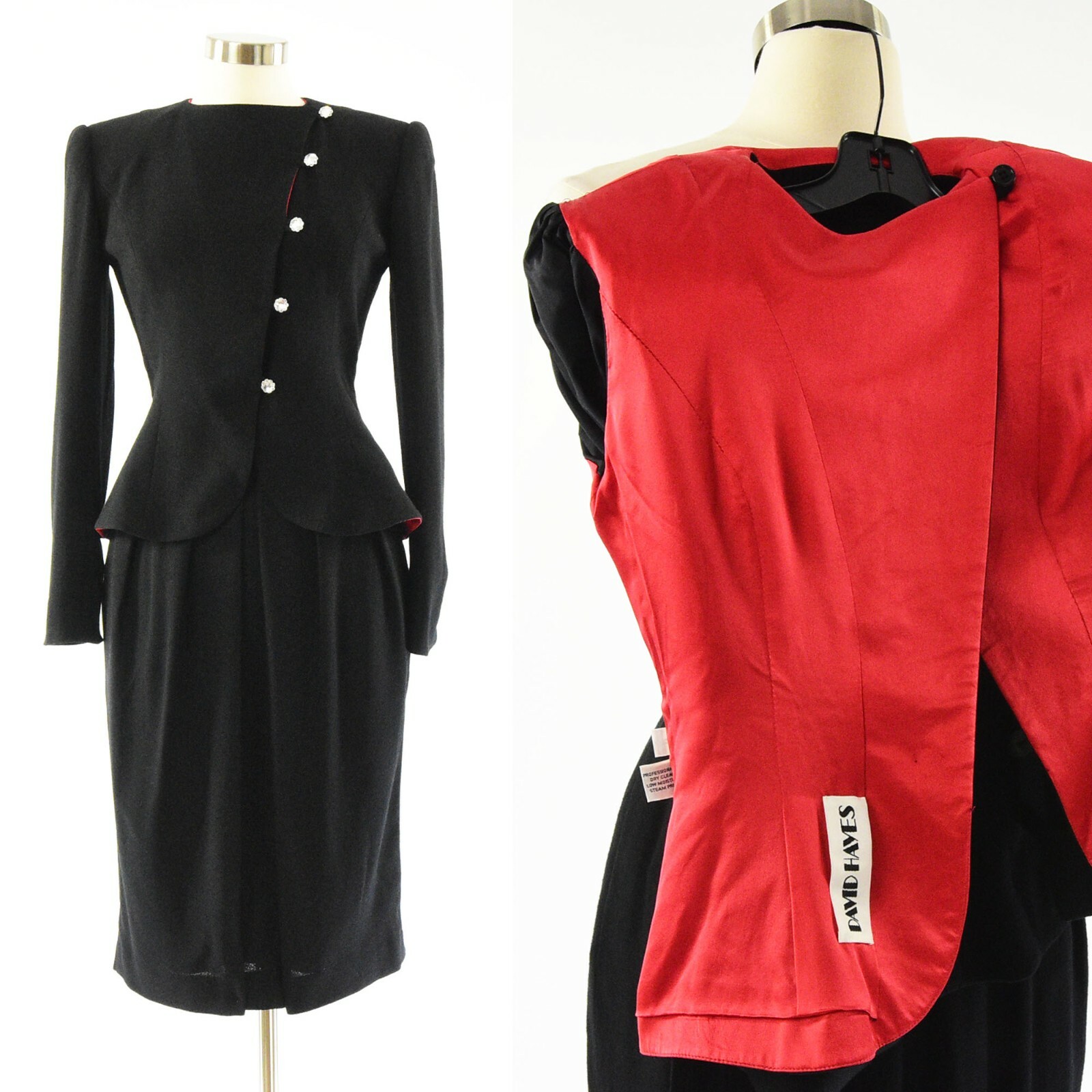 Vintage Wool & Silk Skirt Suit Womens XS David Hayes Pin Up Rockabilly EUC