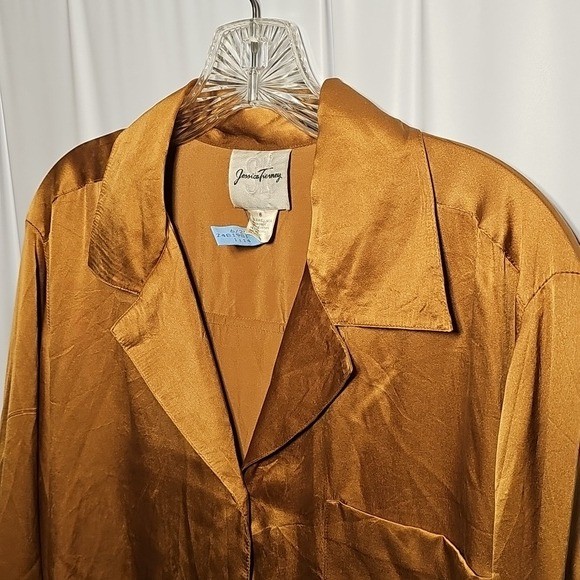 Vintage Jessica Tierney SK Golden Brown Long Sleeve Silk Blouse Size 6