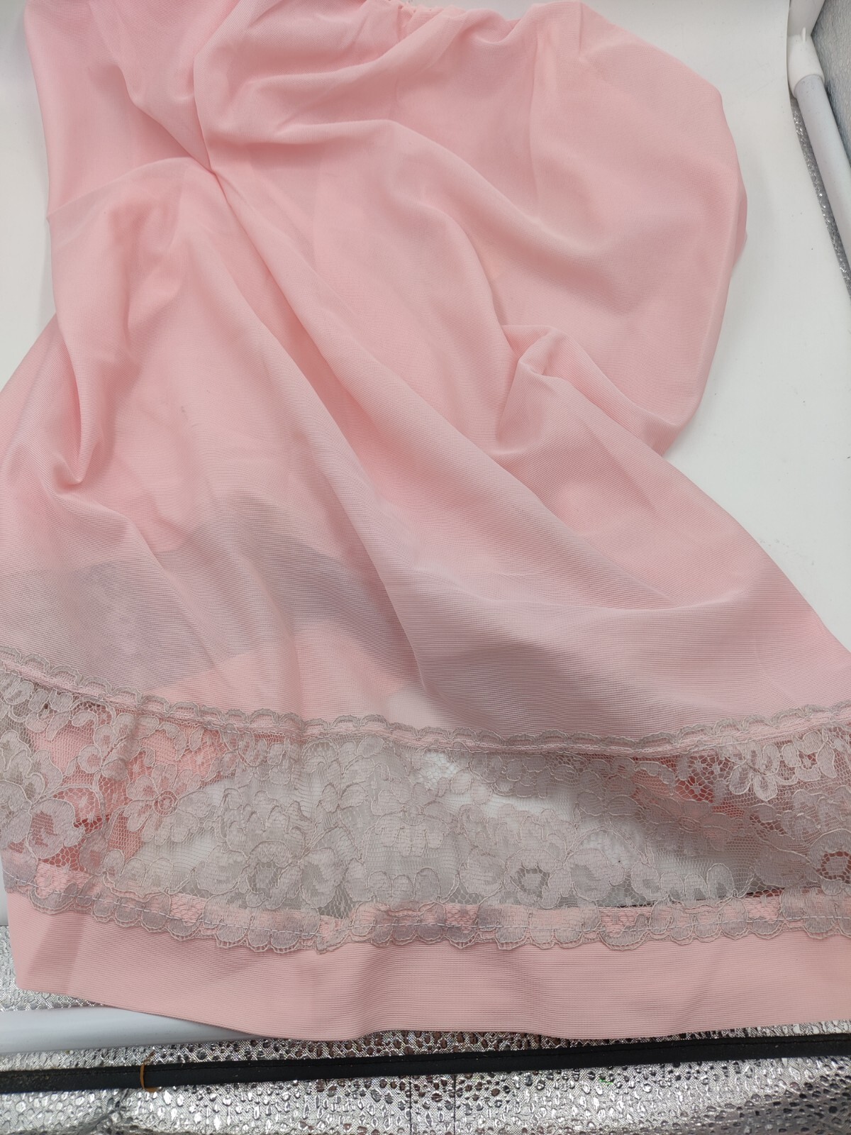 Vintage British Leavers Lace Industry Trimmed Rare Pink Half Slip New Old Stock