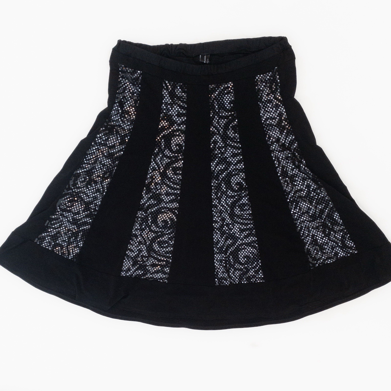90’s Y2K Long Connected Black And Silver Striped Spandex Skirt