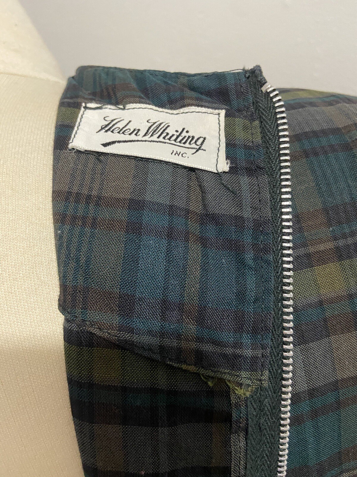 60s Helen Whiting Green Plaid Sheath Vintage Dress