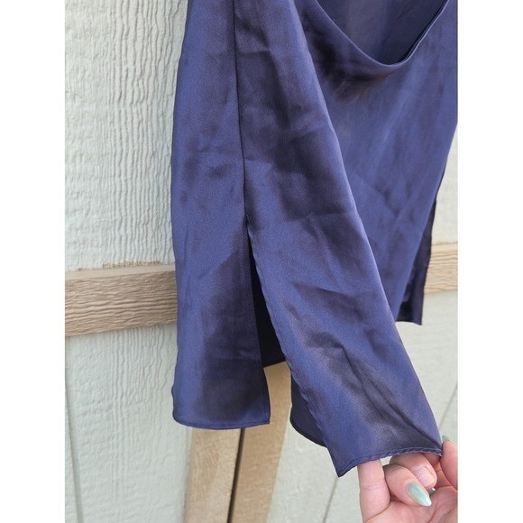 Vintage Y2k Backless Navy Slip Dress Slit Baddie Whimsy Satin Romantic Dress Med