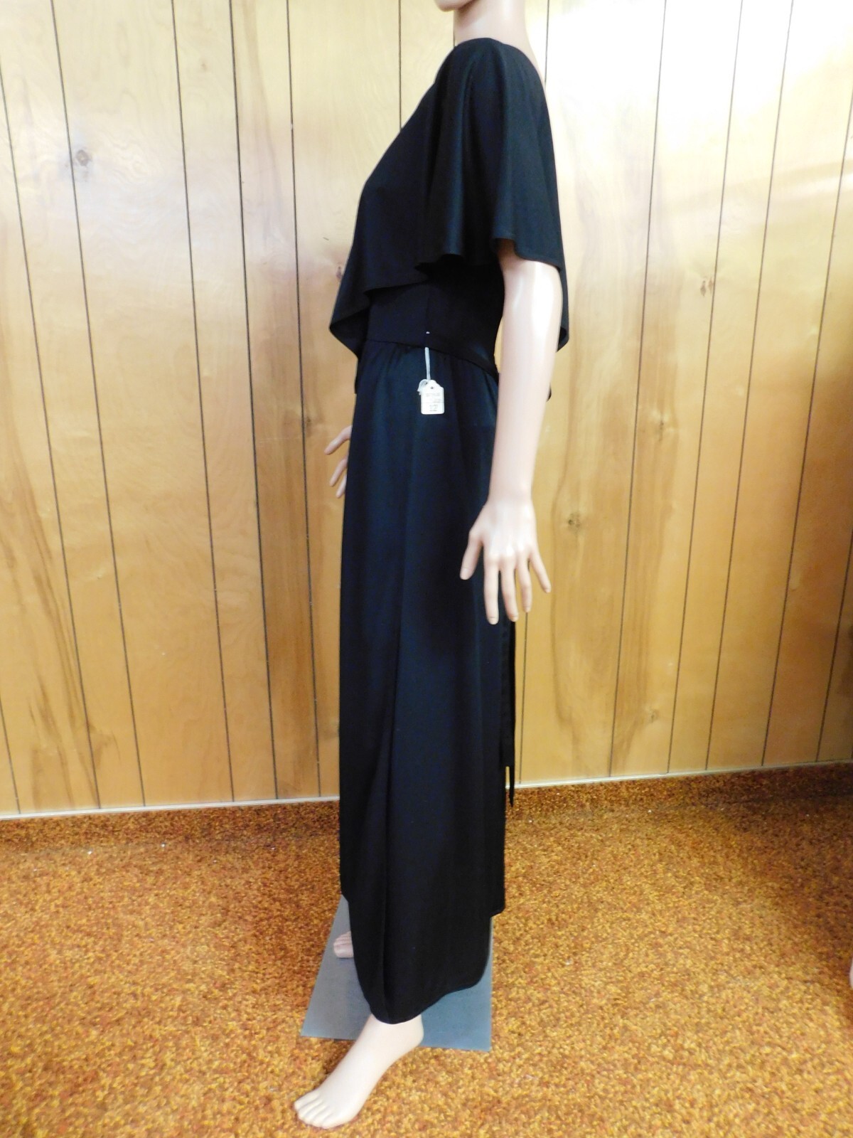 Vintage BROWNSTONE STUDIOS Black Poly Evening Dress Gown Maxi 28″ Waist*