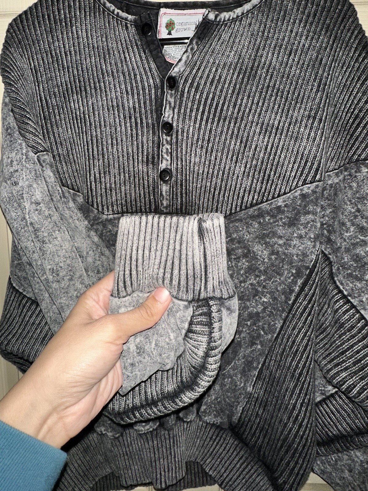 Vintage 80s Organically Grown by Arpeja Sz L Dry Wash Half-button Pullover
