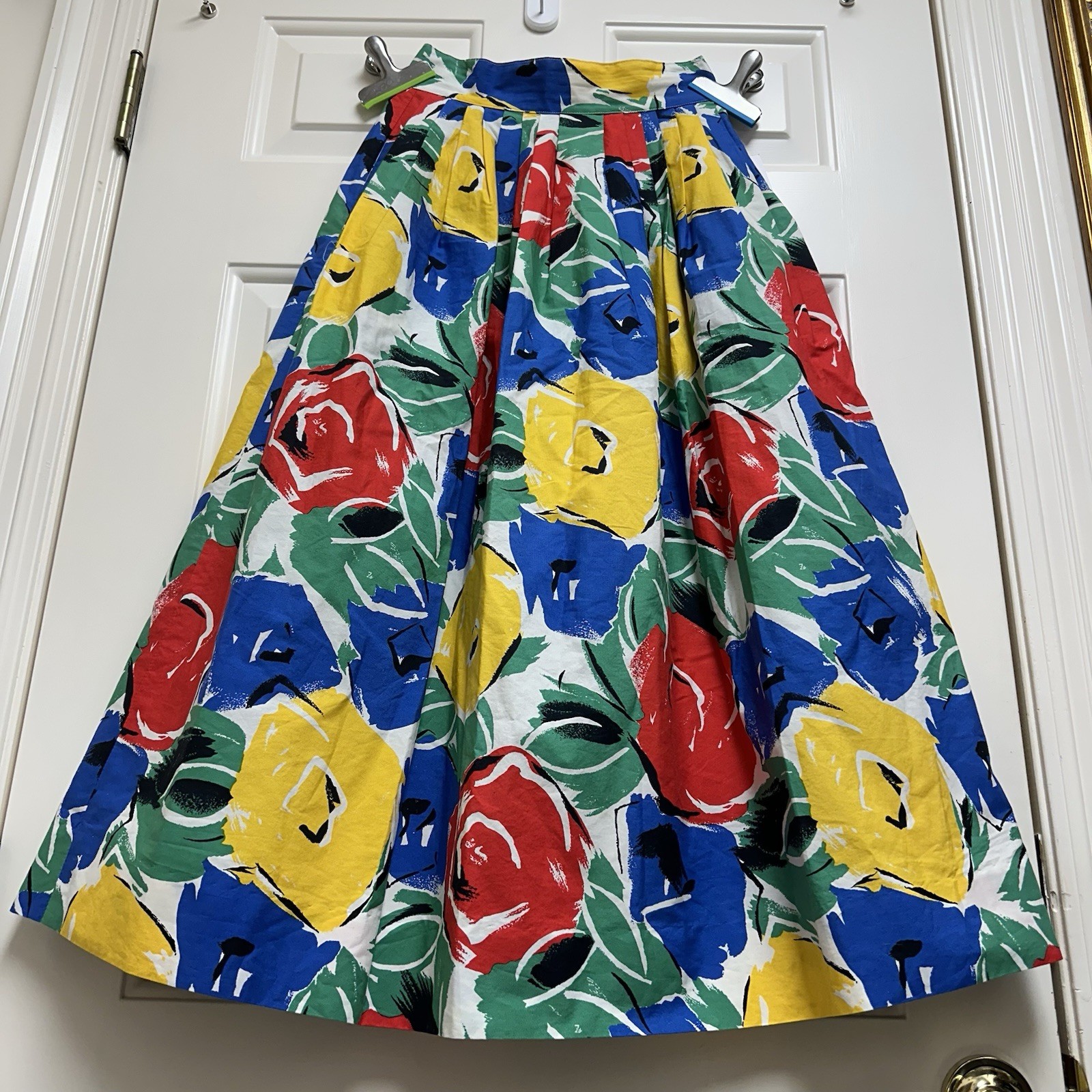 Vtg Bay Country Classics 100% Cotton Pleated Skirt Floral Tradwife Artsy POCKETS