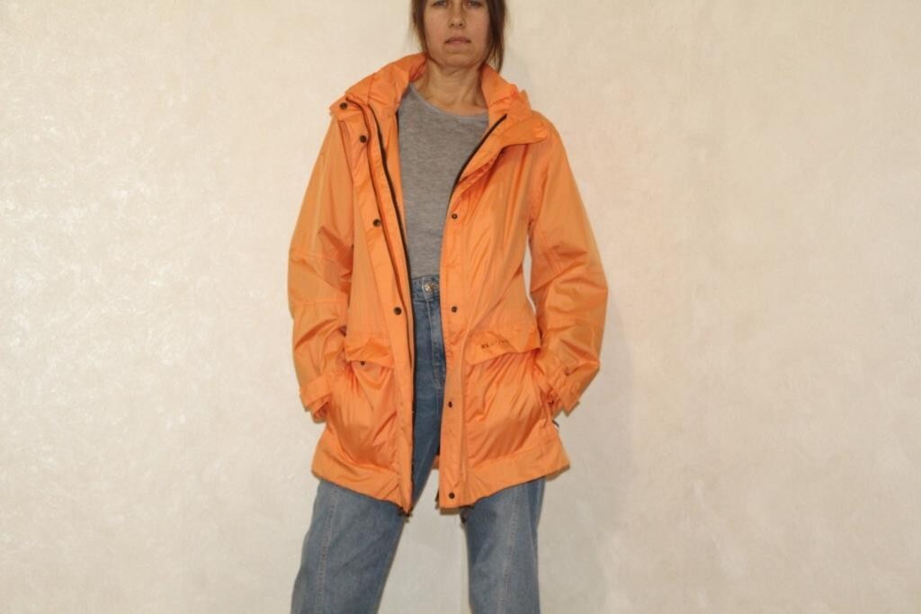 Vintage orange windbreaker, water resistant jacket coat jacket with hood, Size S