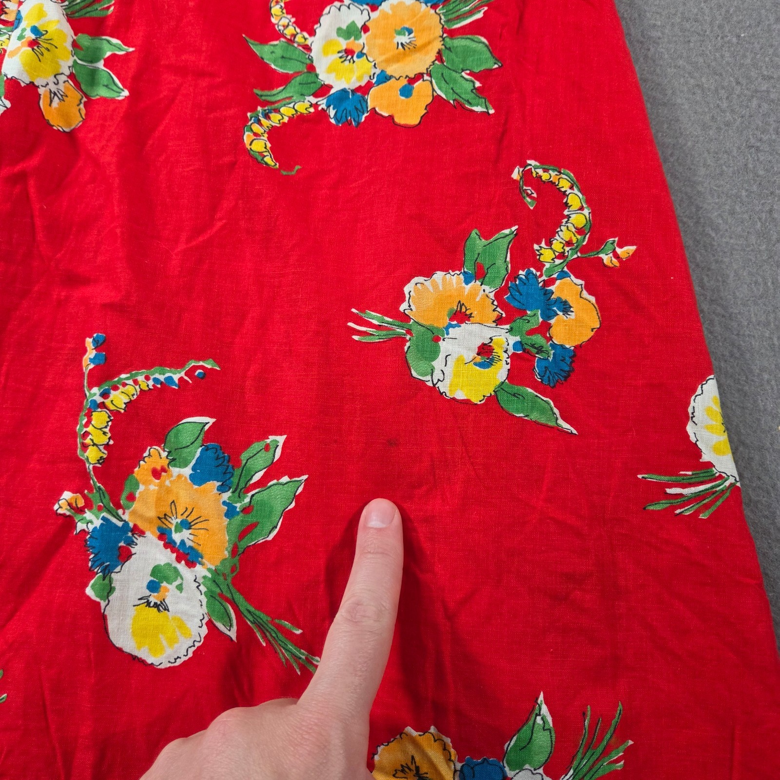 Vintage Floral Skirt Womens 28″ Red Maxi Flare Lace Trim A Line Dance 80s