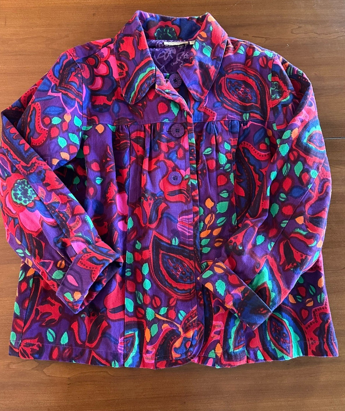 Vintage 80s 90s Colorful Abstract Jacket Cotton Funky Jacket Petite Large