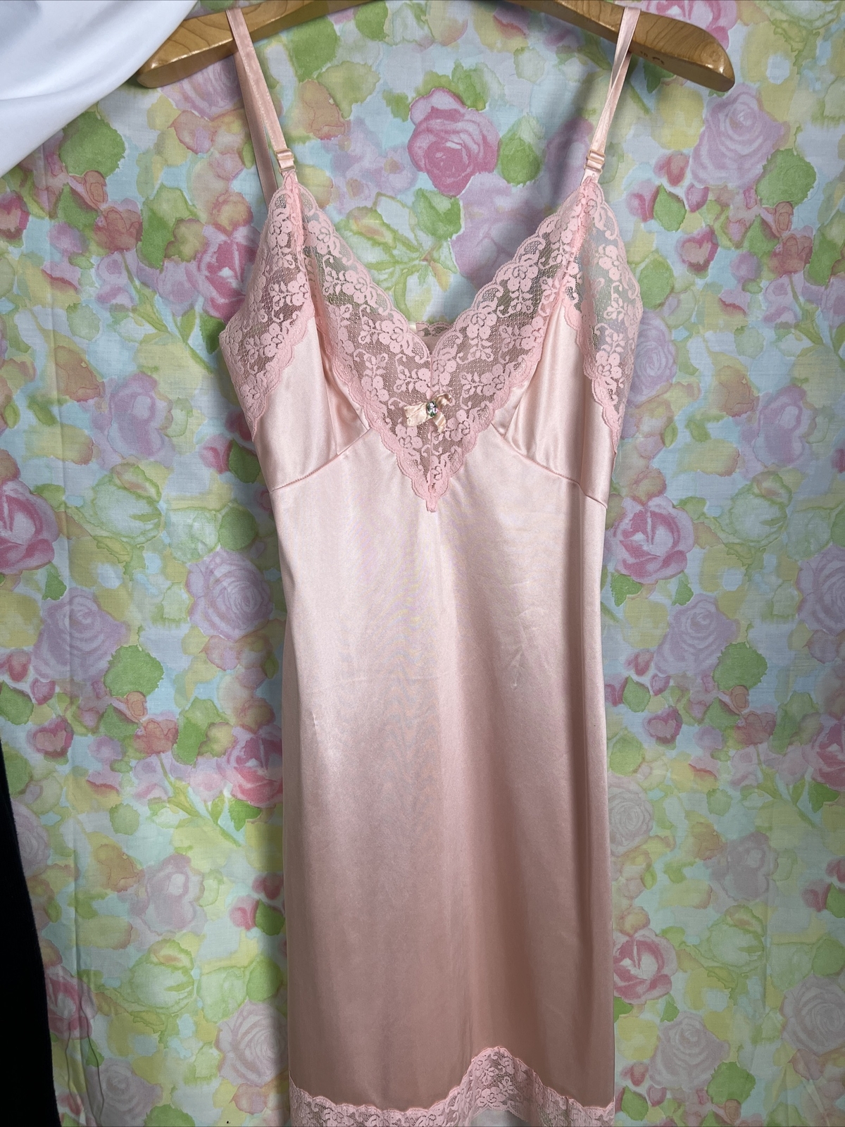 Vintage Sliperfection Womens 34 Pink Nylon Tricot/Lace Full Slip Antron III
