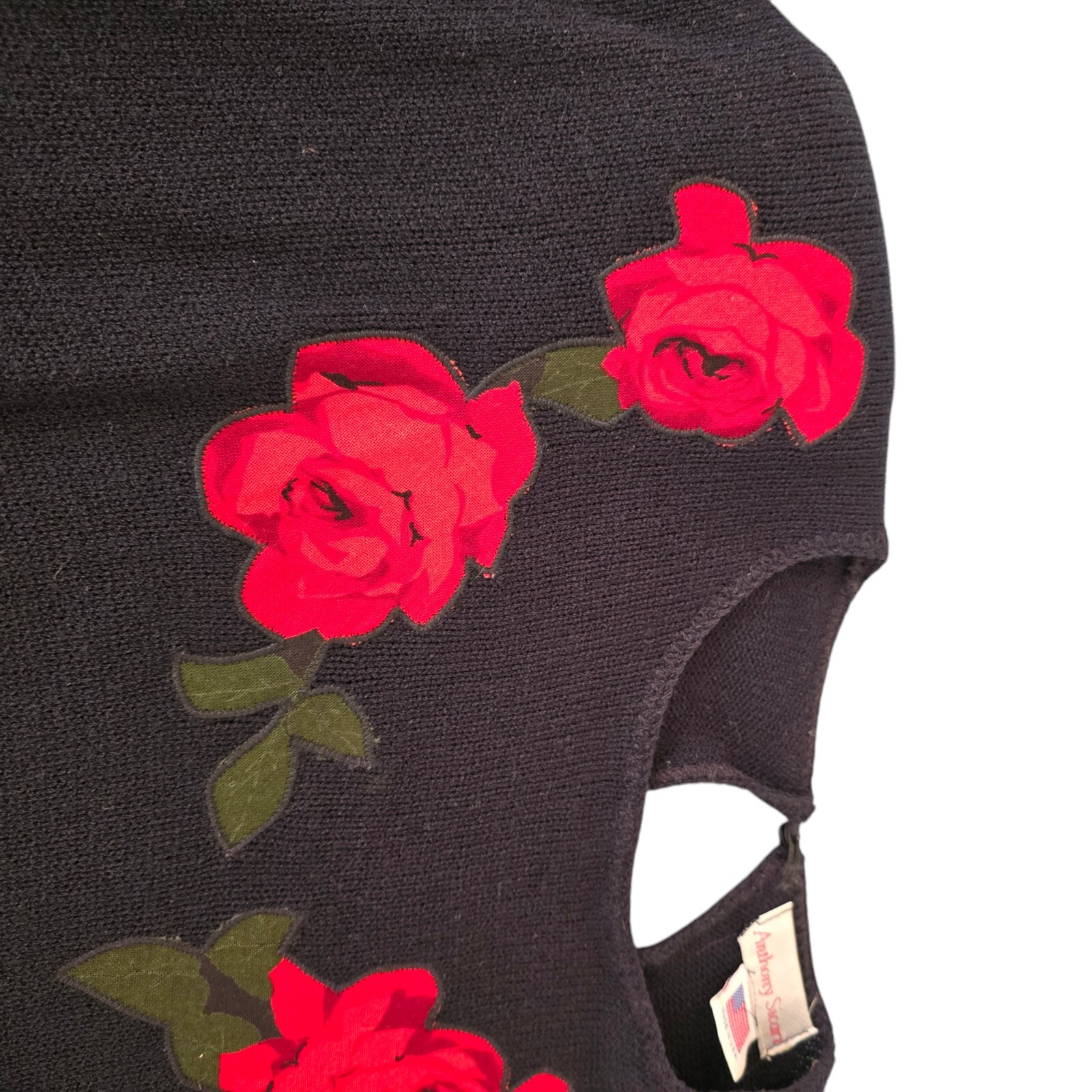Vintage Anthony Sicari 3pc 80’s Red Roses Sweater Top w/ Skirt & Scarf Size 22