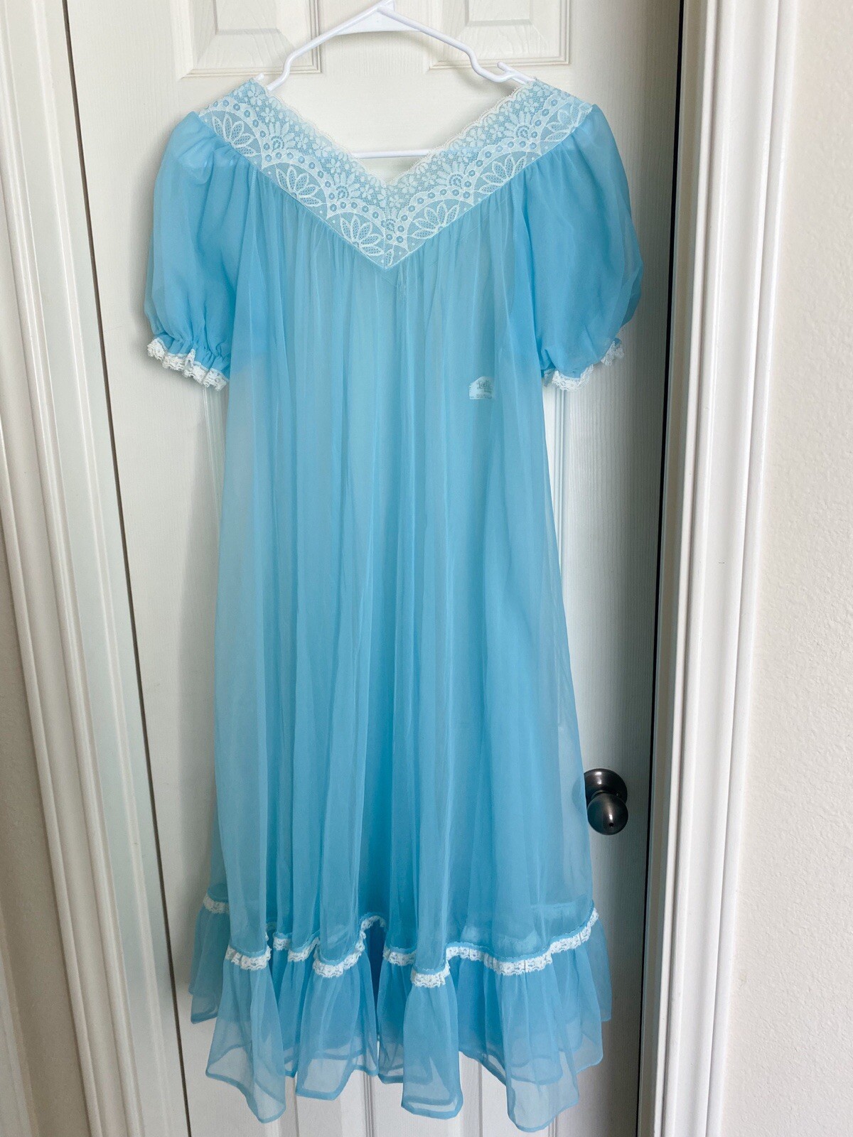 Vintage Lisette Al Sterling RARE Gown Peignoir Set Sky Blue Nylon Coquette Small