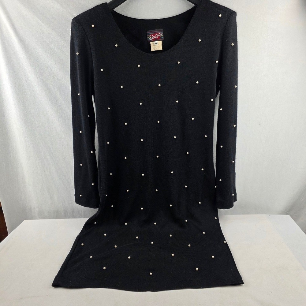 Vintage Hearts Pearl Embelished Long Sleeve Midi Dress With Shoulder Pads