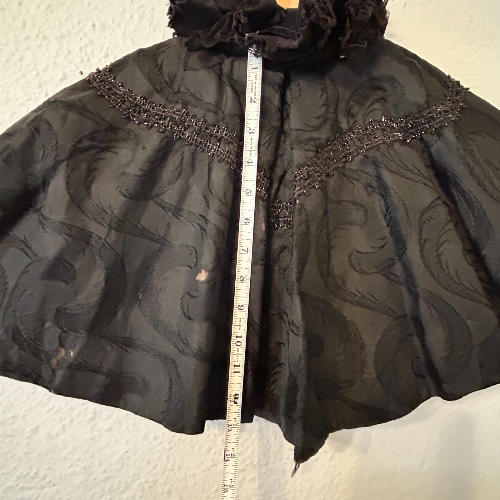 Antique Victorian Black Silk Lace Beaded Evening Cape Capelet Mourning 1800s