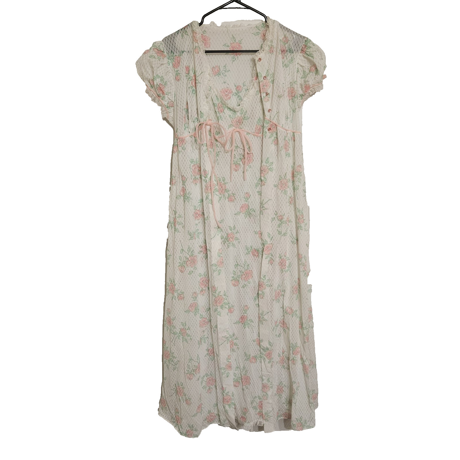 Penneys Gaymode Peignoir Robe & Nitey Sheer Nylon Chiffon Pink Rose Size M Vtg