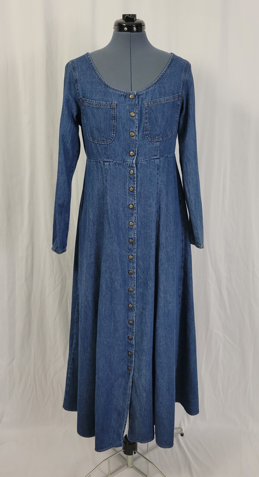 Vintage Moda Int’l Raised Waistline Button Down Flared Denim Dress Size 8