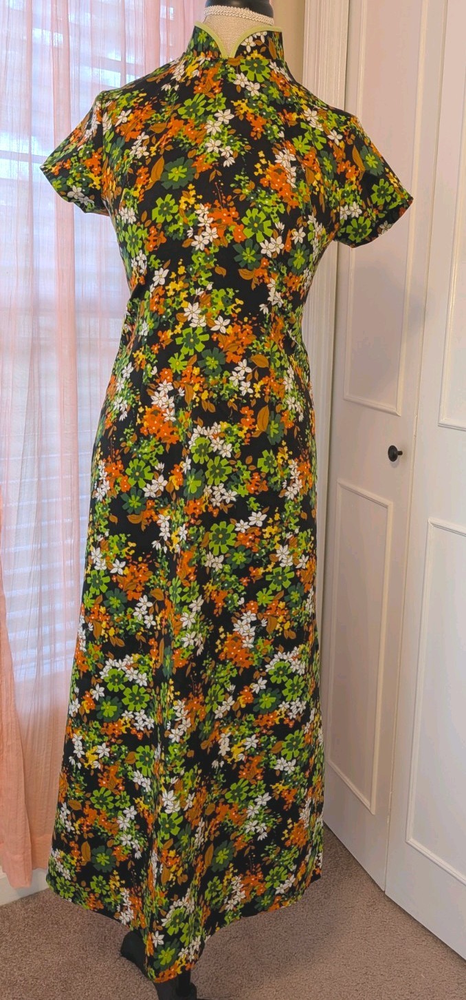 Asian Style Vintage Brown Flowered Maxi Dress