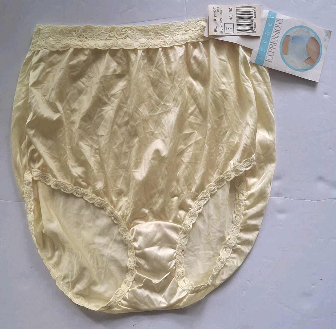 Vintage Secret Expressions Granny Panty Full Brief Sz 7 Yellow High Waist Lace