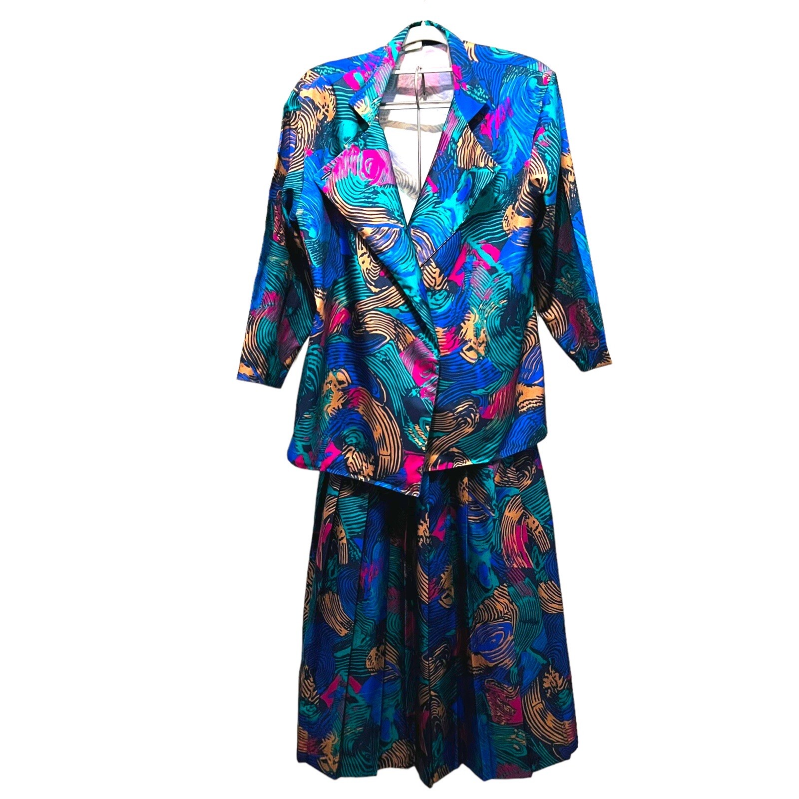 Librarian Secretary Skirt Suit SZ 8 10 Retro Geek Goddess Missing Belt Colorful