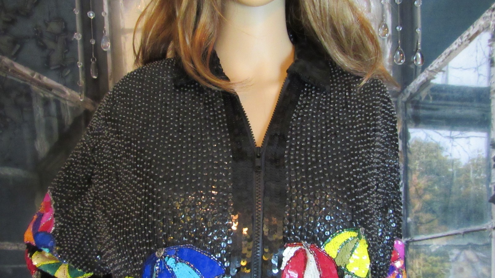 Vintage 80’s Modi Full Sequin Embellished Umbrella Theme Jacket Size Small 6-8