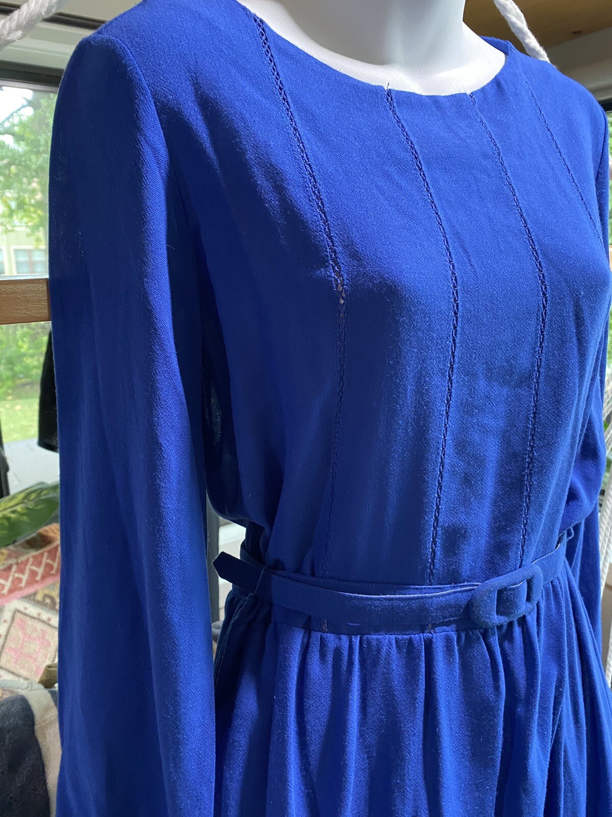 True Vintage Southern lady dress 9/10 blue with belt Long sleeve