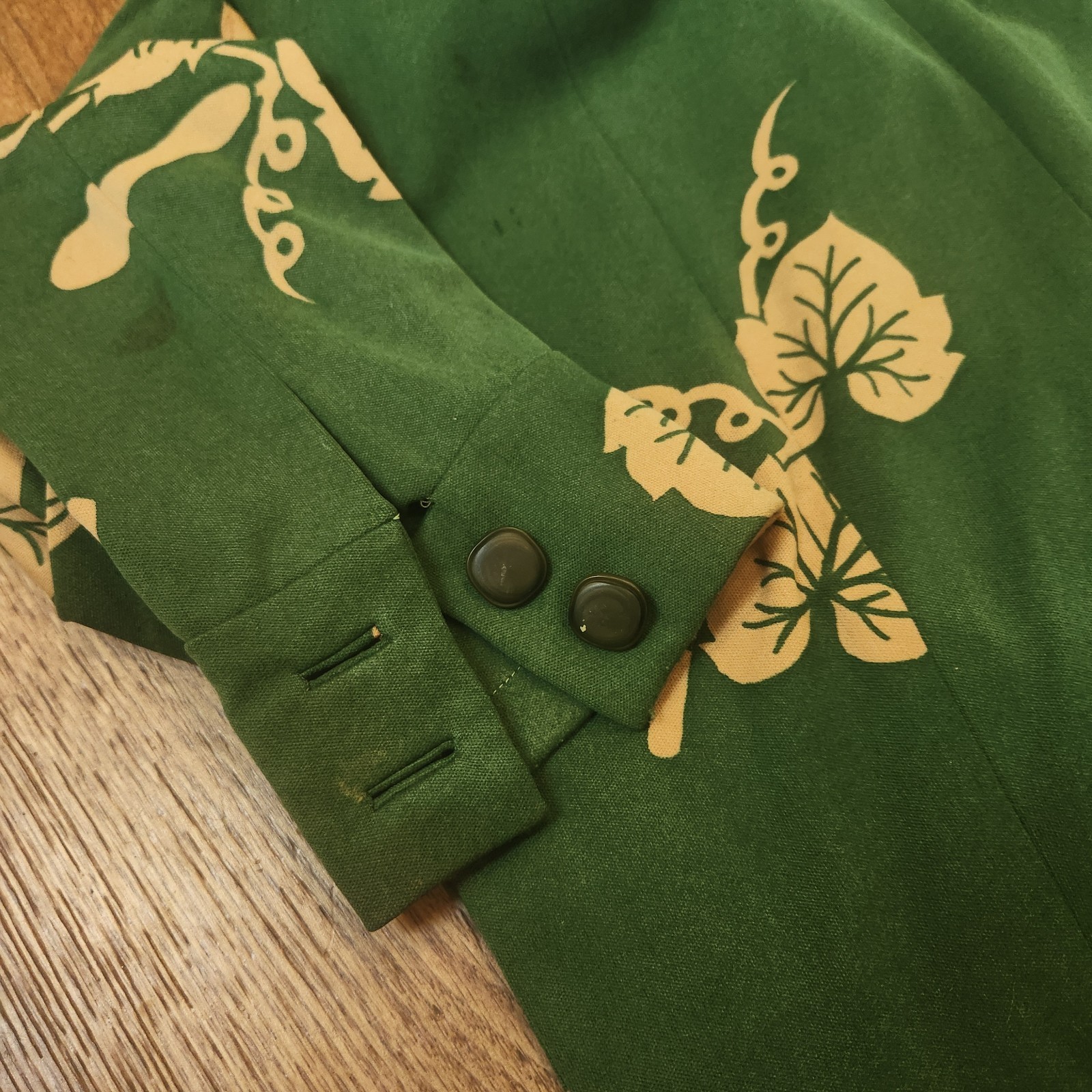 Vtg Handmade Dress Botanical Leaf Green 1970s 80’s Full Length Size 6