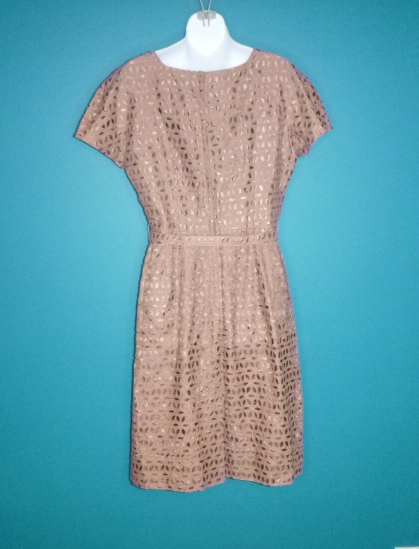 Vtg 50s Ann Allyn Cocoa Brown 2 Layer Sheath Dress W Belt Eyelet over Satin M/L