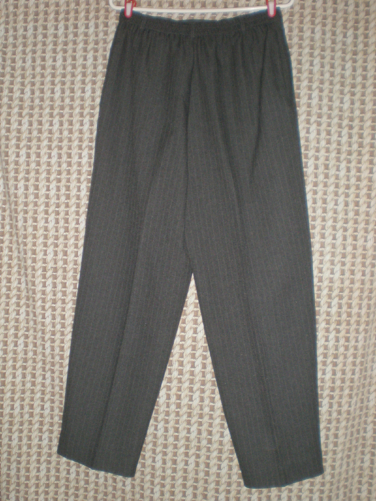 Vintage US MADE Loubella Gray Pinstriped Elastic Waist Pants Jrs 16/17