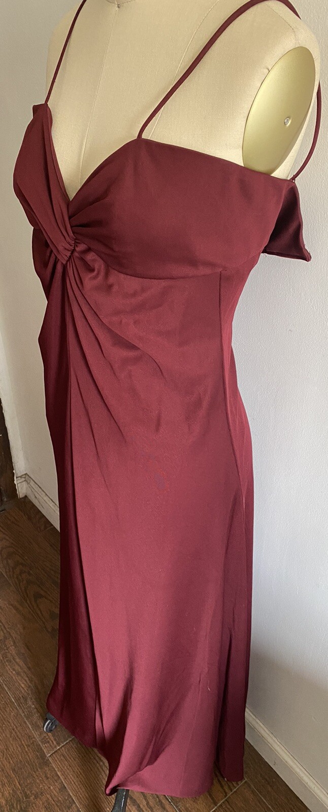 Vintage Lee Jordan Spaghetti Strap Dress Burgundy Size 8 Maxi 80’s Slit In Front