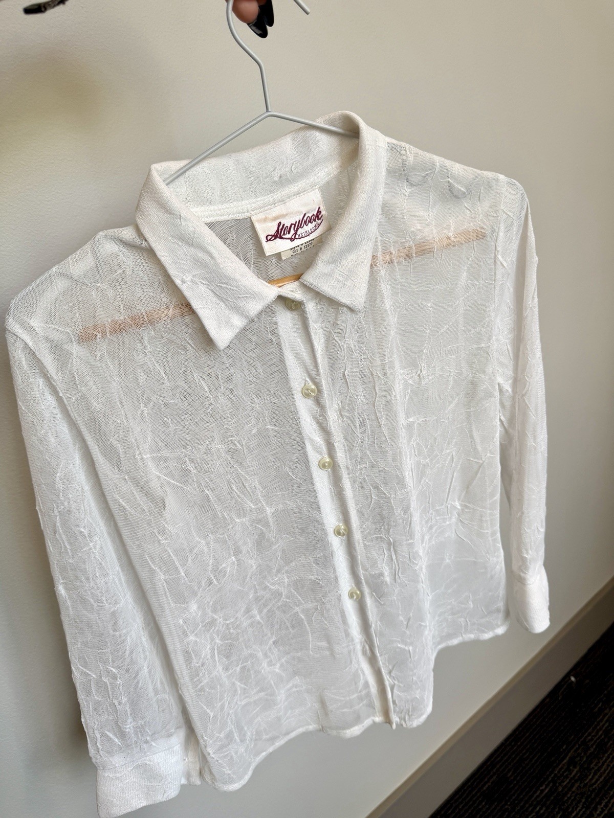 Vintage Sheer White Blouse Size 10 Storybook Heirlooms Textured Button Up USA