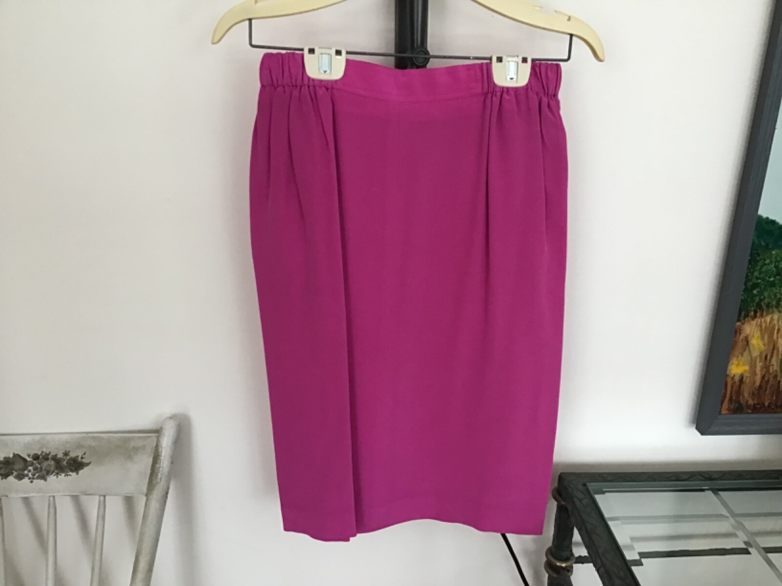 Vtg ANNE KLEIN II Silk Blouse Size 6 Skirt Size – 8 Hot Pink Orange Color Block