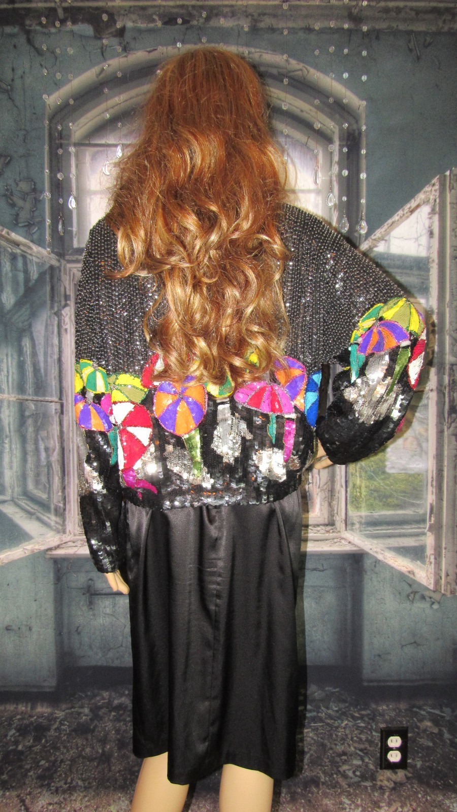 Vintage 80’s Modi Full Sequin Embellished Umbrella Theme Jacket Size Small 6-8