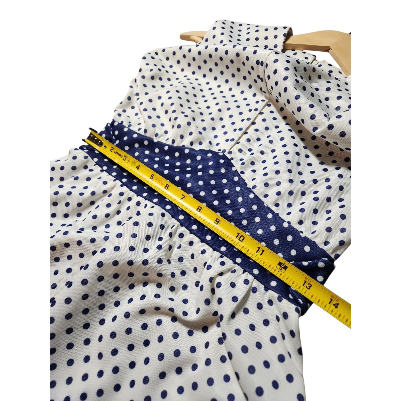 Vintage Polka Dot Midi Dress Navy White Rockabilly Pinup Cottagecore Nautical S