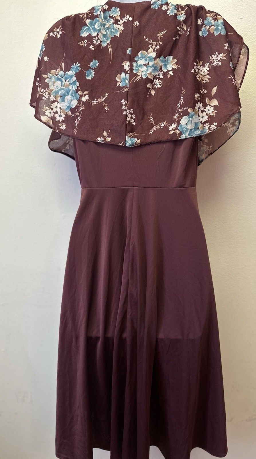 Vintage 70s Shawl Collar Poly Knit Topper Women Size 9 Boho Floral Deep V -Neck